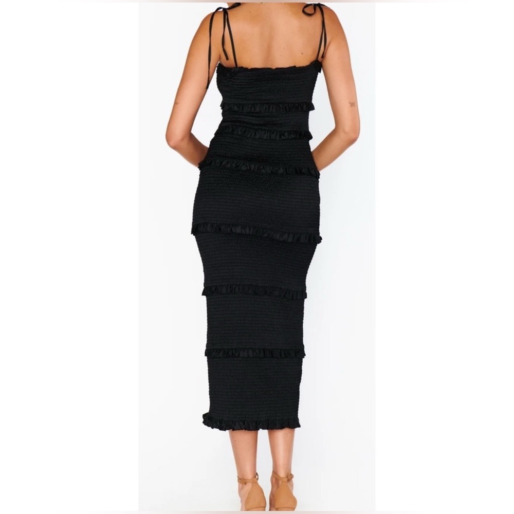 NWT Show Me Your MuMu Stella Black Smocked Midi Dress Size L Ret $265 - Picture 2 of 7